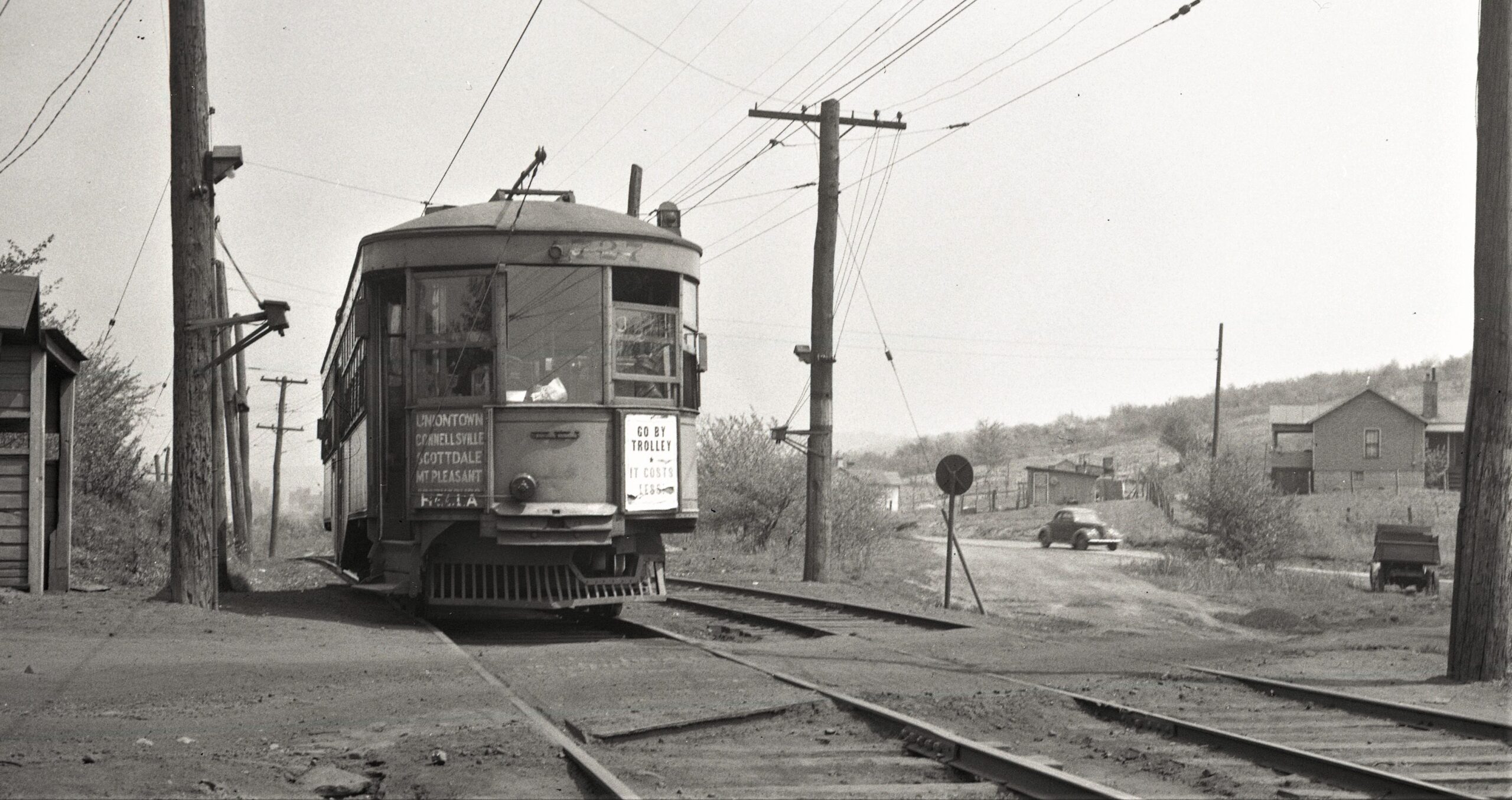 NRHS | Bowman | West Penn Railways | Coolspring Siding near Uniontown PA | Car 727 sb | May 1, 1942