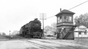 Pennsylvania Railroad | Williamsport, Pa. | K4s 5447 | Williamsport Tower | Buffalo Day Express | June 1, 1952 | R L Long photo