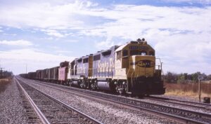 Atchison Topeka and Santa Fe | Cassaday, Kansas | EMD GP38u 2305+ 1 diesel electric locomotives | Coal train | October 21, 1989 | Dave Rector photo