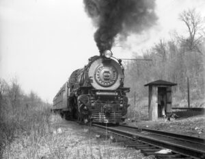 Pennsylvania Railroad | Port Deposit, Maryland | G5 class #5716 | Octoraro Branch train #4605 | Telephone call box | March 10, 1940 | John Bowman, Jr. Photo