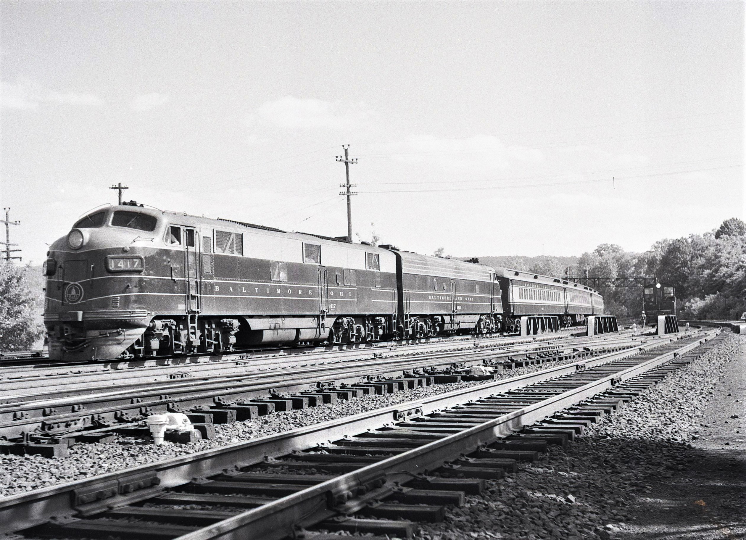 Baltimore and Ohio | Perkiomen Junction, Pennsylvania | E7a 1417 + 1 | Boy Scout Jamboree special train | July 10, 1957 | John Bowman, Jr. photo
