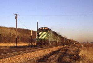 Burlington Northern | Starrs, Missouri | GE C30-7 5127 + 1 diesel-electric locomotives | Coal train | February 16, 1995 | Dave Rector photo