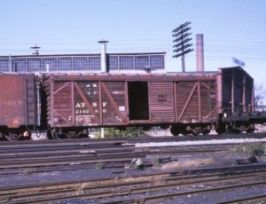 Atchison Topeka and Santa Fe Railway | Mansfield, Ohio | Outside wood braced box car # 214260 | October 14, 1967 | Steve Timko Photo