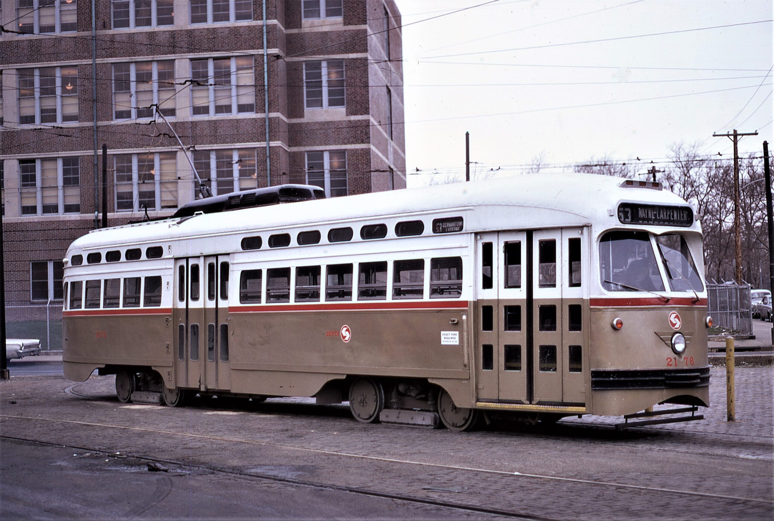 SEPTA | Philadelphia, Pennsylvania | PCC Car #2178 | 10th and Luzerne | Route 63 | April 5, 1970 | C G Parsons photograph