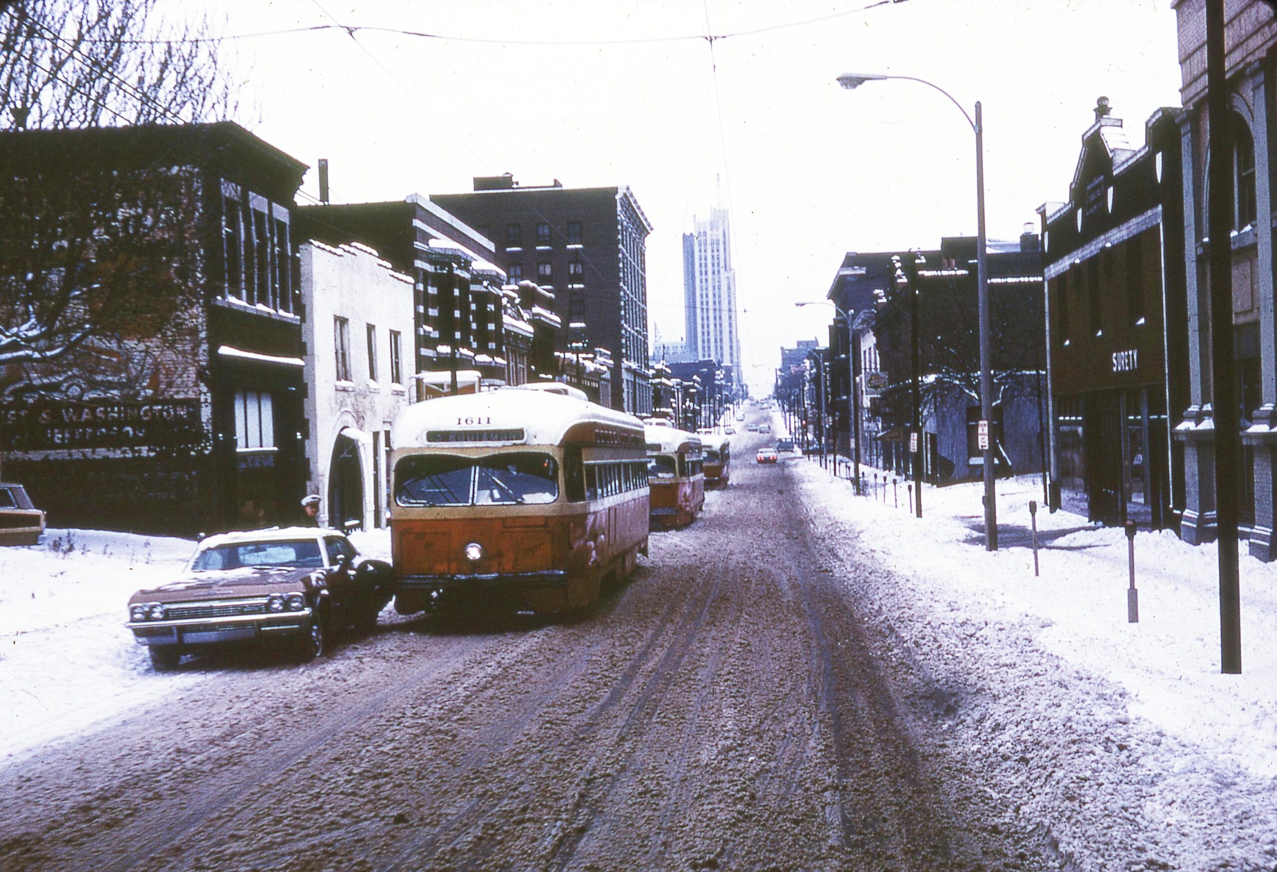 Saint Louis Public Service | Saint Louis, Missouri | PCC 1611 | Route 10 | Olive and Vandeventer Streets | January 1960 | Willard Thomas photograph