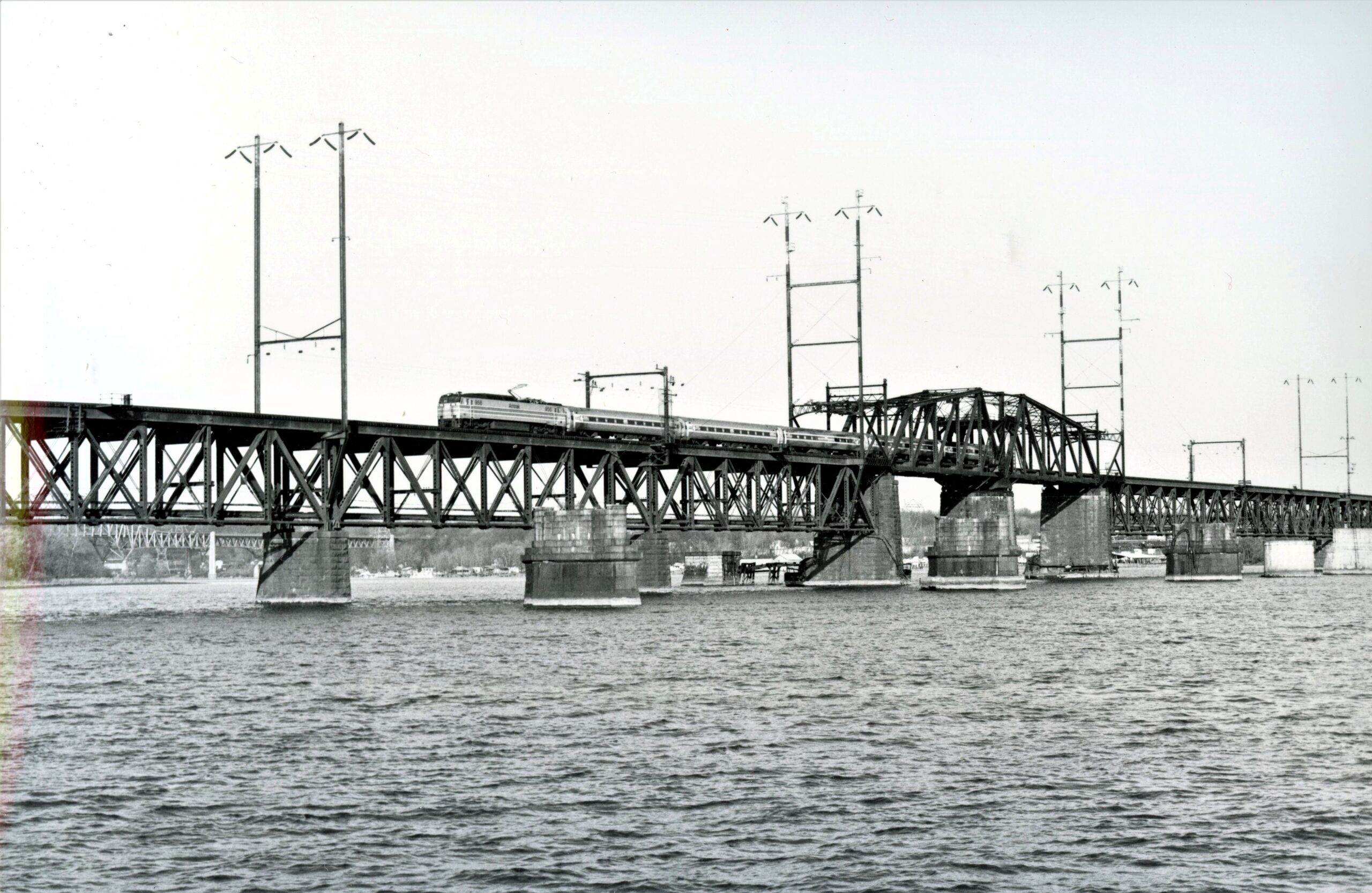 Amtrak | Havre-de-Grace, Maryland | GE Class E60 #956 electric motor | Train 167 | Amtrak Susquehanna River Movable Bridge | November 1977 | Will Coxey photograph
