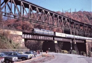 Amtrak | Pennsylvania Railroad | Safe Harbor, Pennsylvania | GG1 #4935 | Safe Harbor Trestle | NRHS excursion to Strasburg, Pa. | October 30, 1977 | John Van Buskin photo