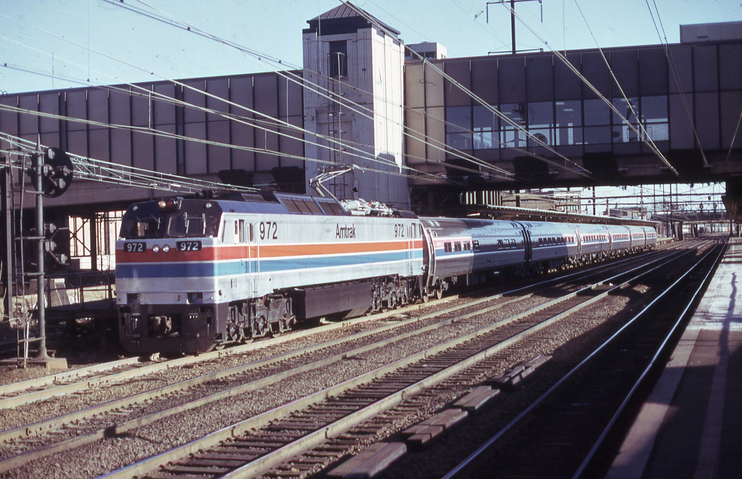 Amtrak | Trenton, New Jersey | E60CP #972 | Passenger train | Trenton, NJ | Amtrak Station | February 1976 | William Rosenberg photograph