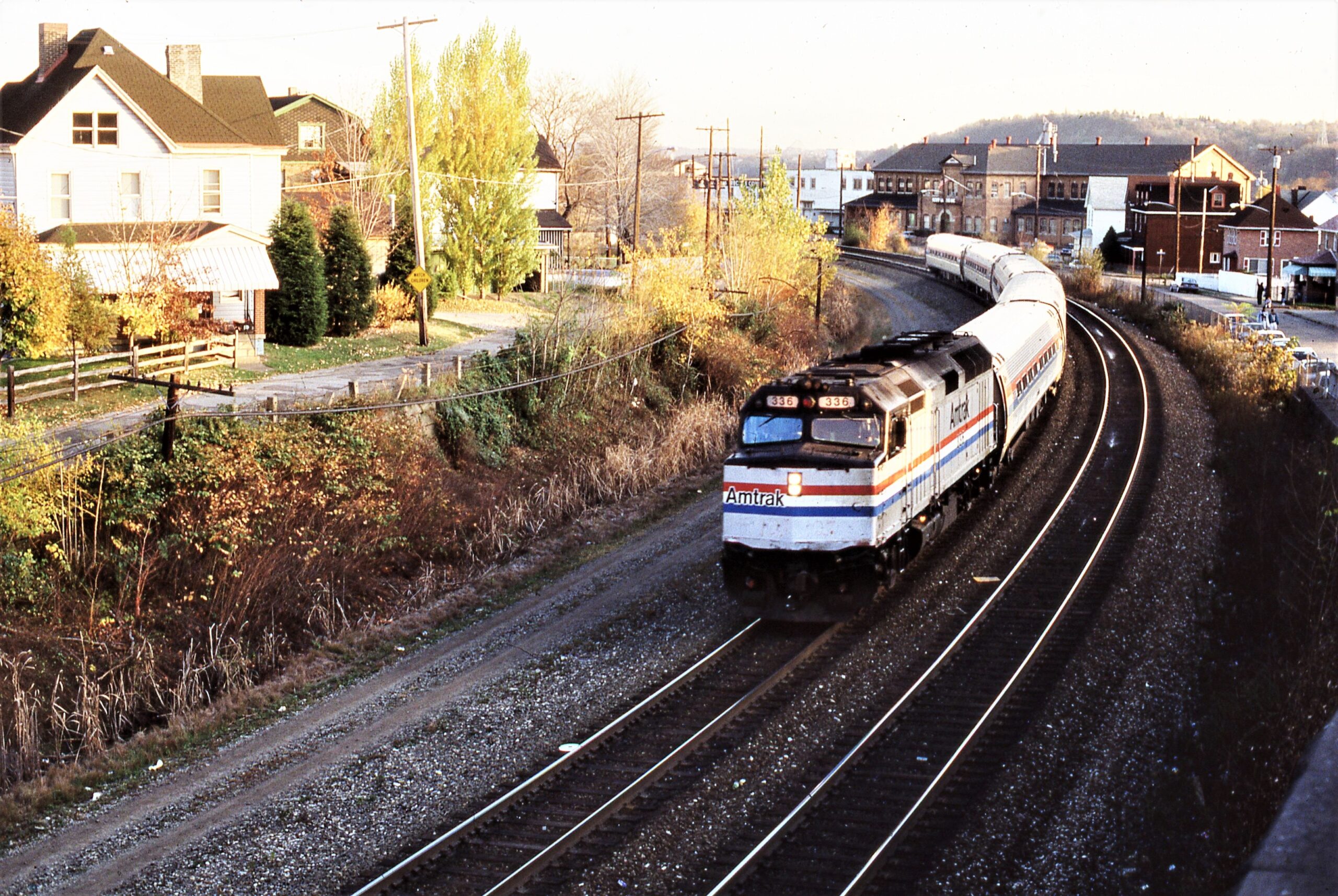 Amtrak | Swissvale, Pennsylvania | F40PH-2 #336 | westbound Pennsylvanian | 5:47 PM | October 31, 1991 | Dick Flock photograph