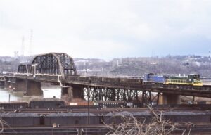 Union Railroad | Port Perry, Pennsylvania | MP15 17 and 13 | Union Railroad Port Perry Bridge | April 9, 2002 | Dick Flock photograph