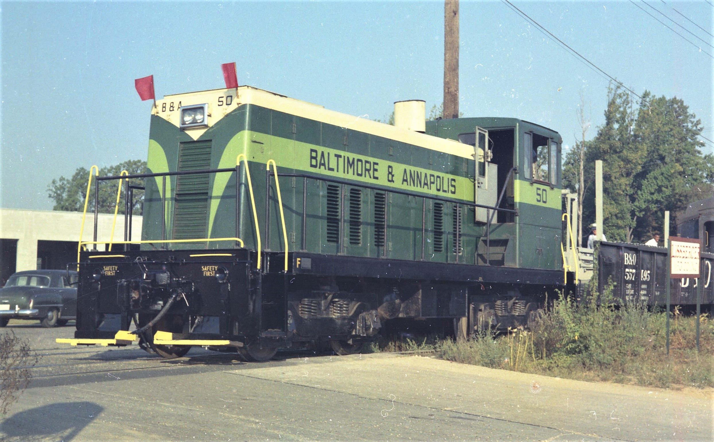 Baltimore and Annapolis | Harundale, Maryland | GE 70-Ton #50 diesel-electric locomotive | Baltimore Chapter, NRHS, excursion train | September 24, 1961 | John Hilton photograph
