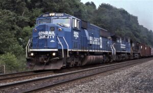 Norfolk Southern | Radebaugh, Pennsylvania | EMD SD60M #5512 and GE D8-40CW 6063 and D8-40CW 6218 diesel-electric locomotives | July 17, 1999 | Dick Flock photograph