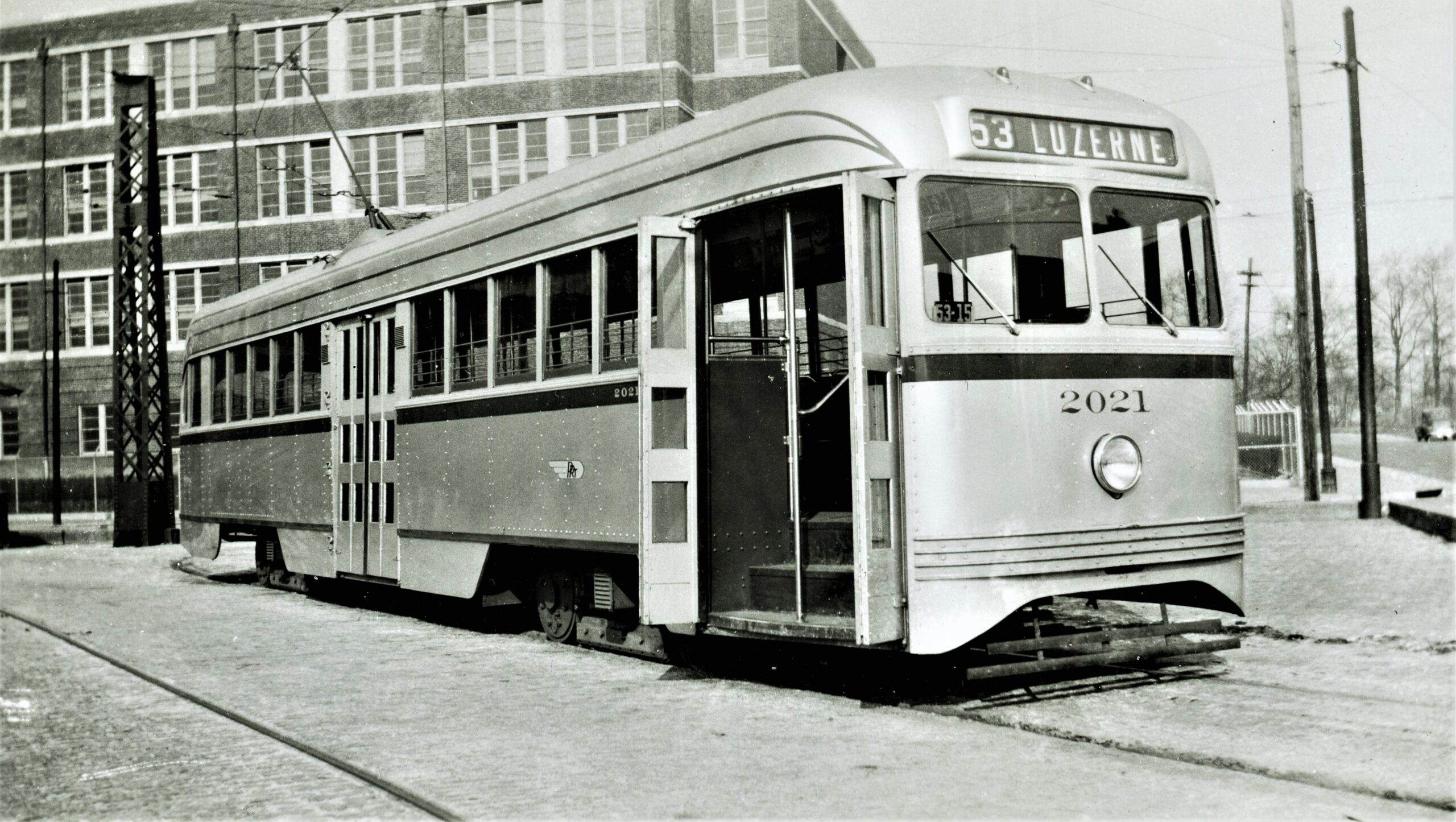 Philadelphia Transportation Company | PTC | Philadelphia, Pennsylvania | Brill Liner trolley car #2021 | Route 53 Luzerne | June 2, 1947 | J.A. Rehor photograph