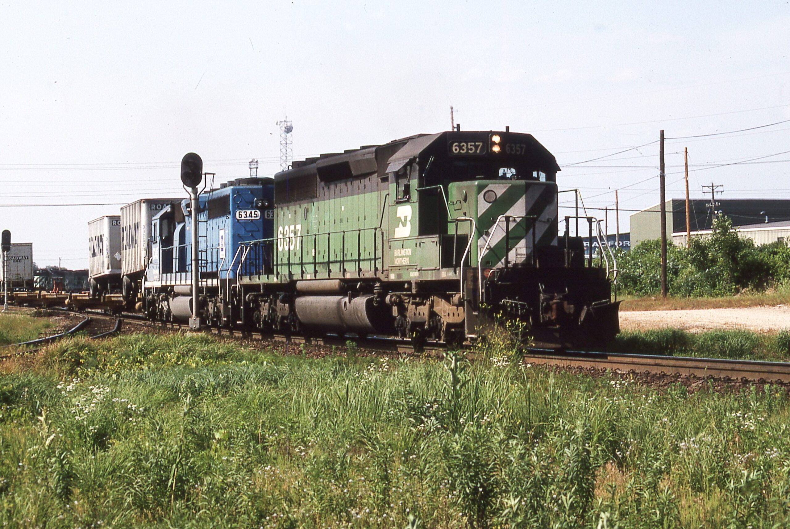 Burlington Northern | La Crosse, Wisconsin | EMD SD40-2 #6357 ex C&S + EMD SD40 6345 diesel-electric locomotive | July 4, 1995 | Jim Stubblefield Photo