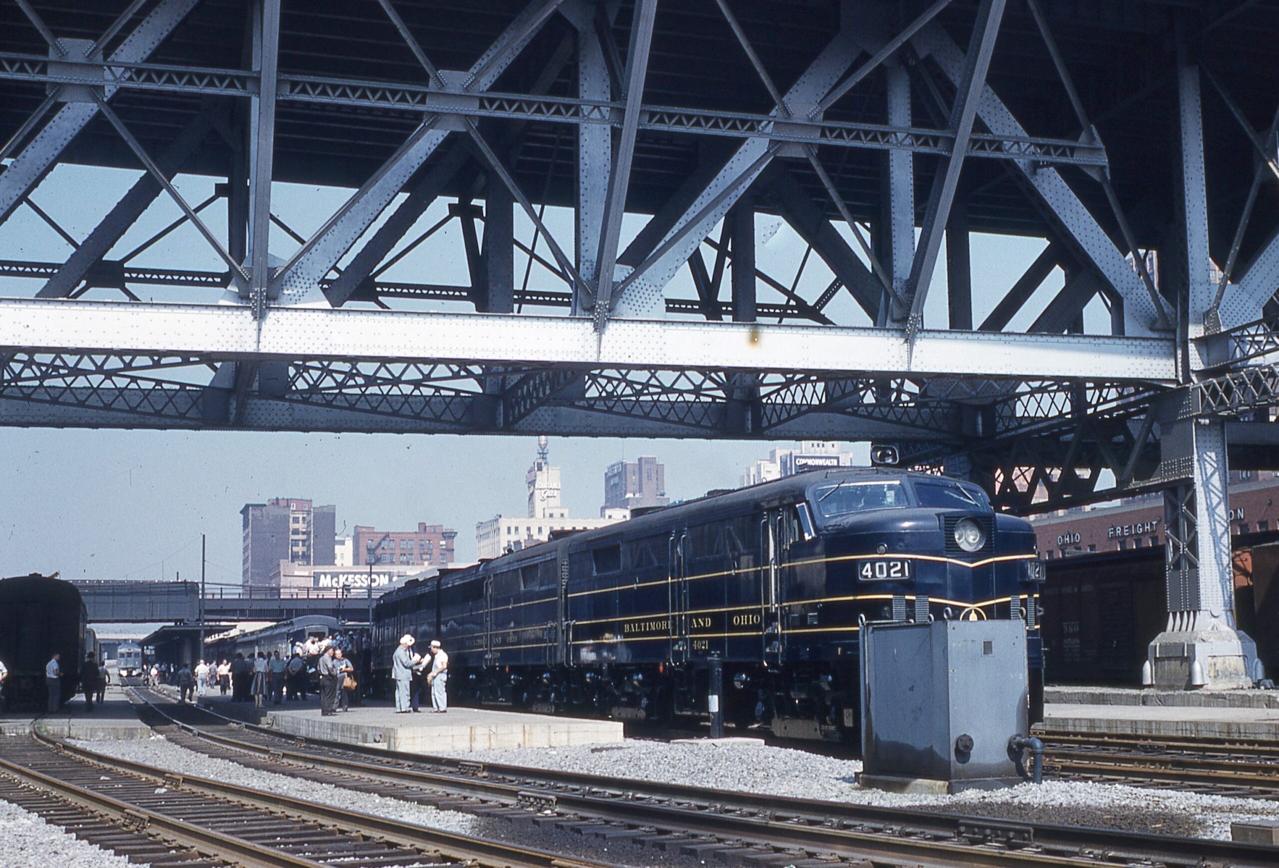 Baltimore and Ohio | Pittsburgh, Pennsylvania | Class FA-2 #4021 + FA-2 B and FA2 Alco Diesel-electric locomotive | Grant Avenue B&O Station | 1959 NRHS Convention Special Passenger Train | September 6, 1959 | NRHS Collection