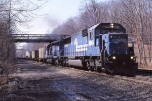 Conrail | Greensburg, Pennsylvania | EMD SD60 #6845 + SD40-2 6474 diesel-locomotives | TV Train | March 24, 1999 | Dick Flock photograph