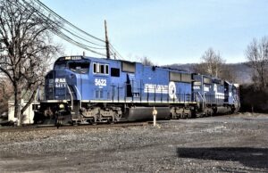 Conrail | Rockville, Pennsylvania | EMD SD60I #5622 + SD40-2 6488 + GP38-2 8059 diesel-locomotives | BUHB Train | April 15, 1996 | Dick Flock photograph