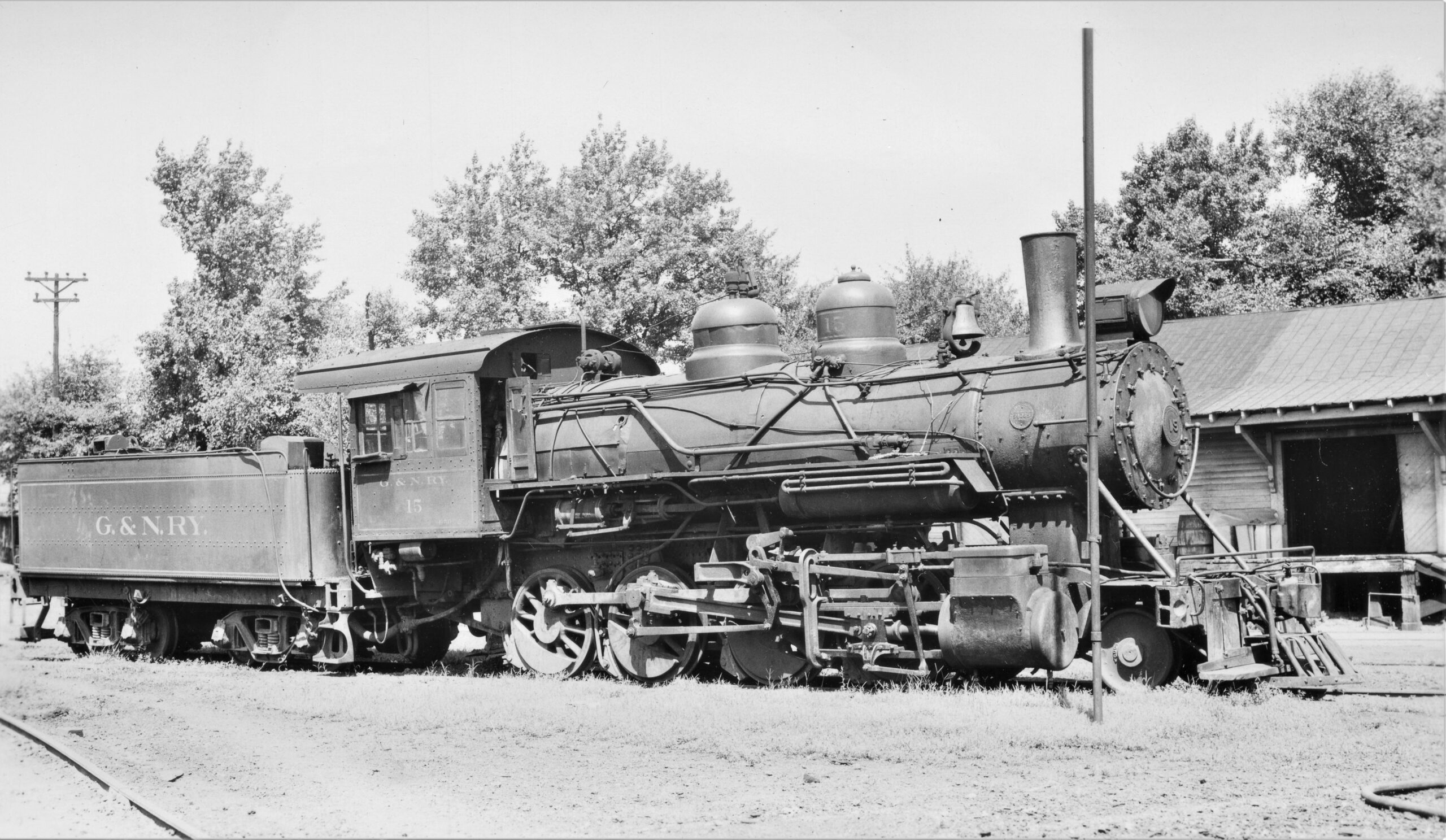 Greenville and Northern Railway | Greenville, South Carolina | 2-8-0 #15 steam locomotive | July 22, 1948 | Robert P. Morris photograph | Elmer Kremkow Collection
