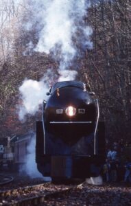 Norfolk and Western | Melrose, North Carolina | Saluda Grade | Class J 4-8-4 #611 steam locomotive | plus excursion train | November 13, 1994 | Henry Bielstein photograph