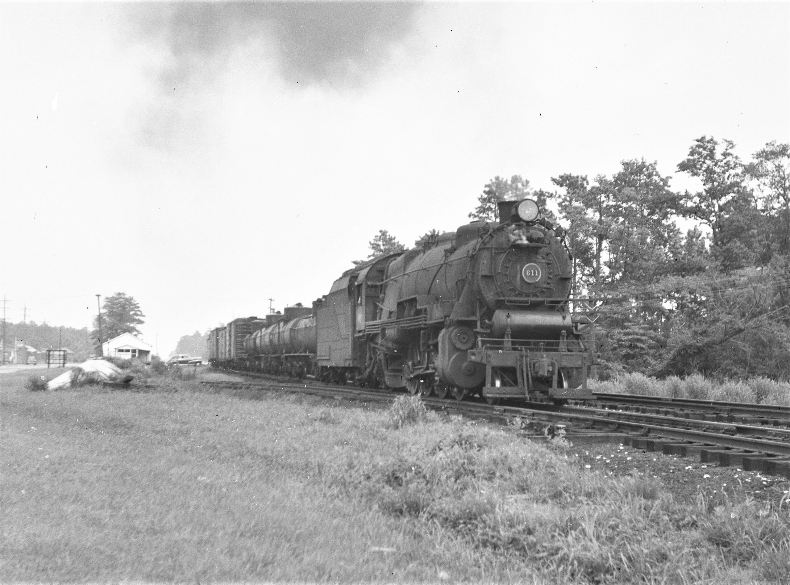 Pennsylvania Railroad | Painter, Virginia | Delmarva Peninsula | Class L1s 2-8-2 #611 steam locomotive| freight train | July 1951 | Fielding Lew Bowman photograph
