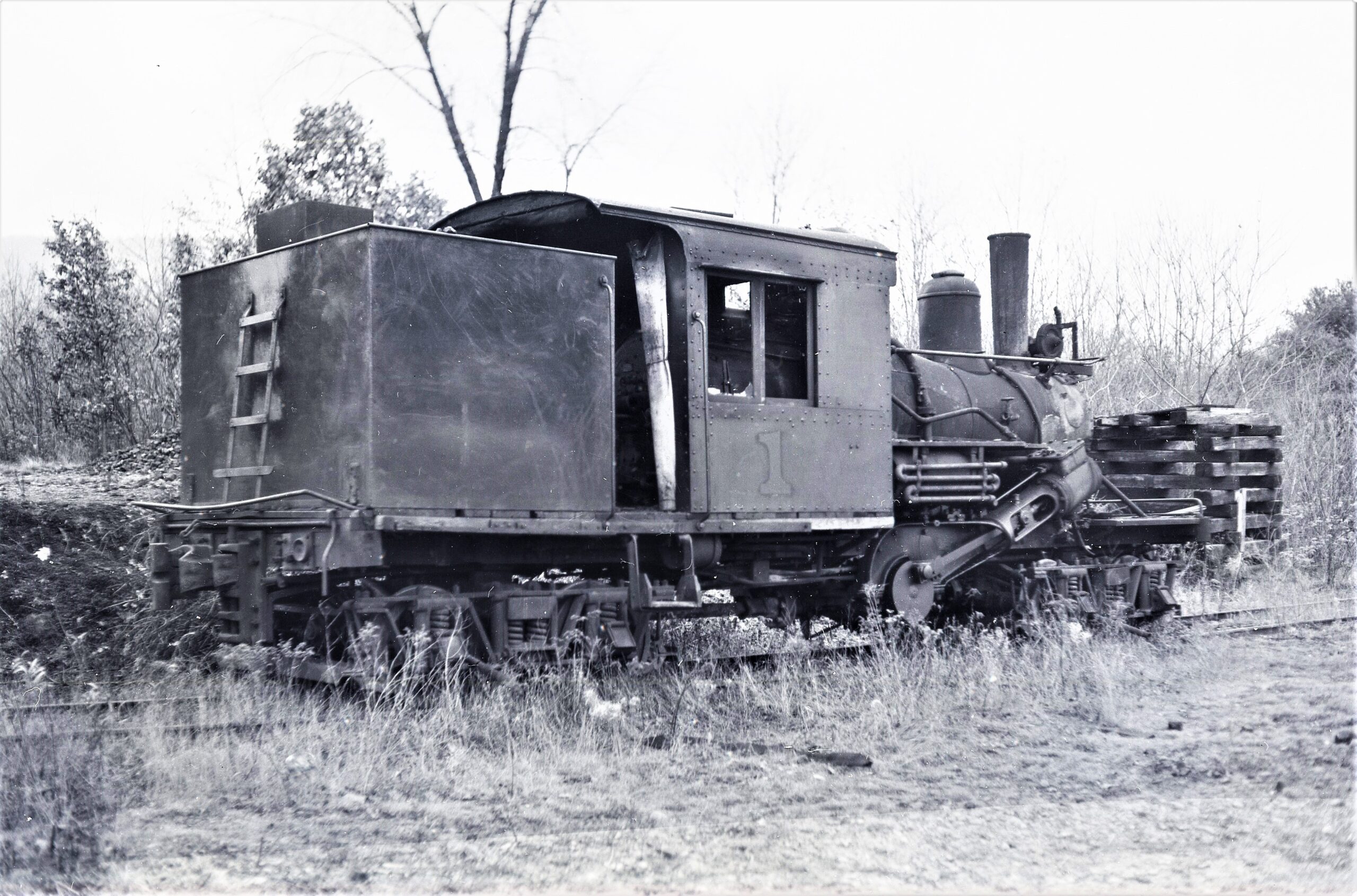 Southern New York Railway | Oneonta, New York | Climax steam locomotive #1 | November 1957 | Fielding Lew Bowman Photograph