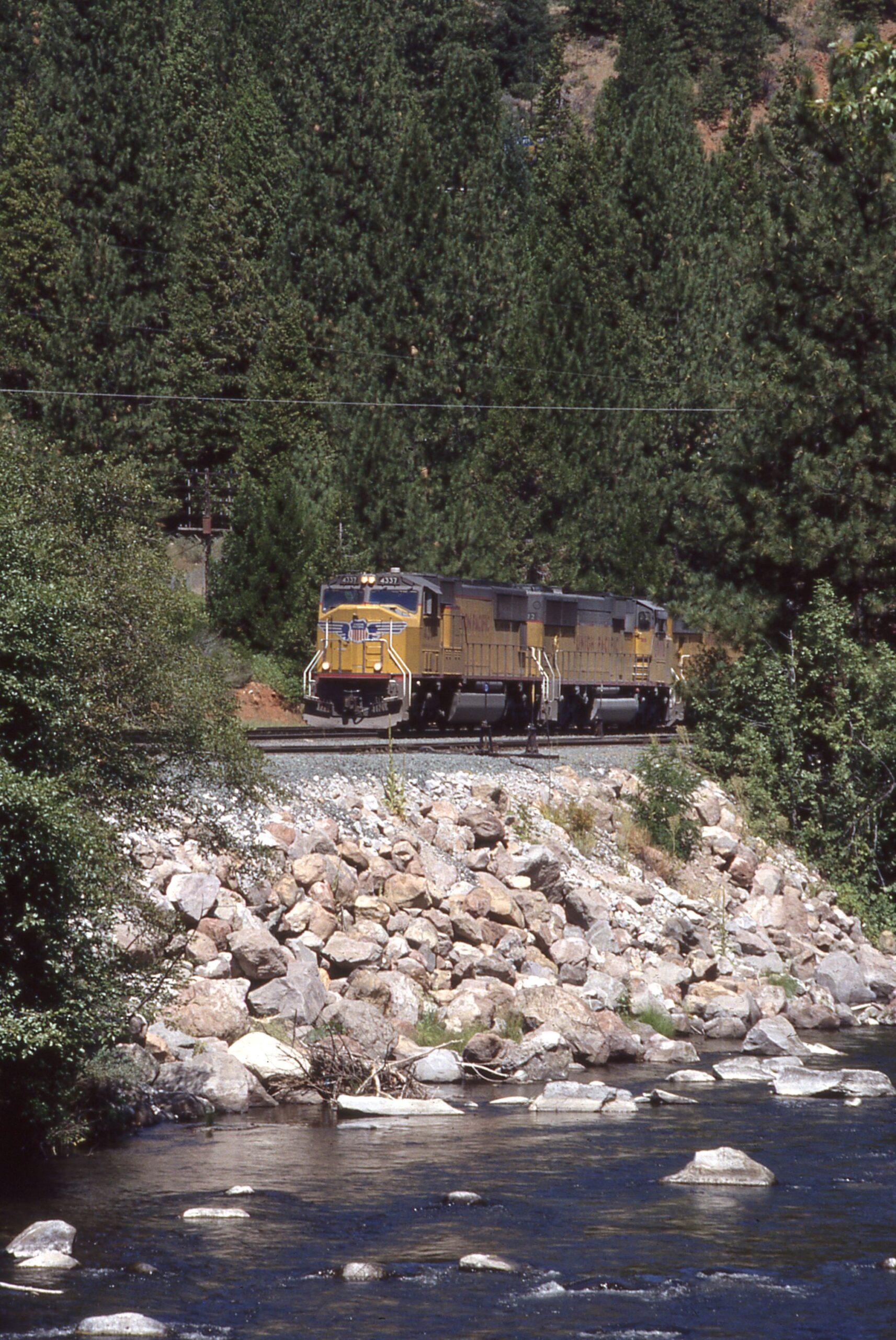 Union Pacific | Dunsmiur, California | EMD Class SD70m #4337, SD60m #2472, SD70m #4212 diesel-electric locomotive | July 30, 2001 | Dick Flock photograph | Richard Prince Colelction