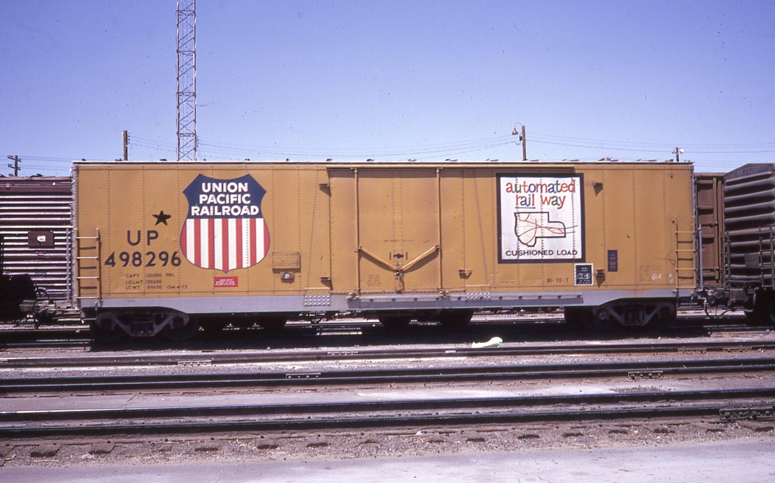 Union Pacific | Las Vegas, Nevada | Plug door box car #UP498296 Automated Railway | May 3, 1974 | Stev Timko Collection
