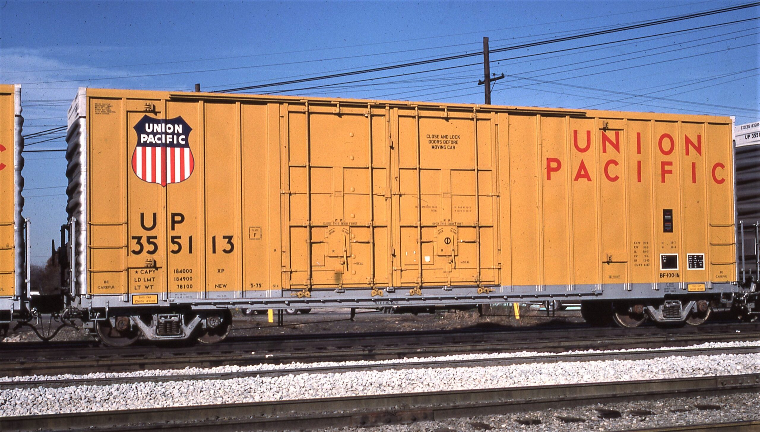 Union Pacific | Marion, Ohio | Box car double door #355113 | November 15, 1975 | Emery Gulash photograph