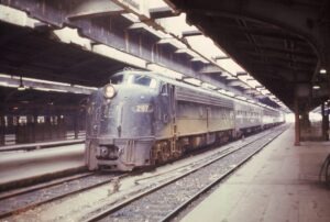 Amtrak | Detroit, Michigan | EMD E8a # 297 diesel-electric locomotive | Amtrak Train #362 The St. Clair | NYC Detroit Passenger station | July 23, 1973 | Emery Gulash photograph