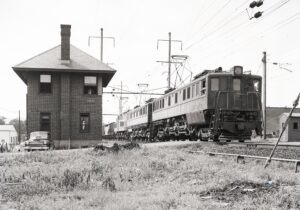 Pennsylvania Railroad | Columbia, Pennsylvania | P5a #4732, 4728 and modified #4778 electric motors | Coal Train | Cola Tower | July 14, 1957 | John Bowman Jr. photograph
