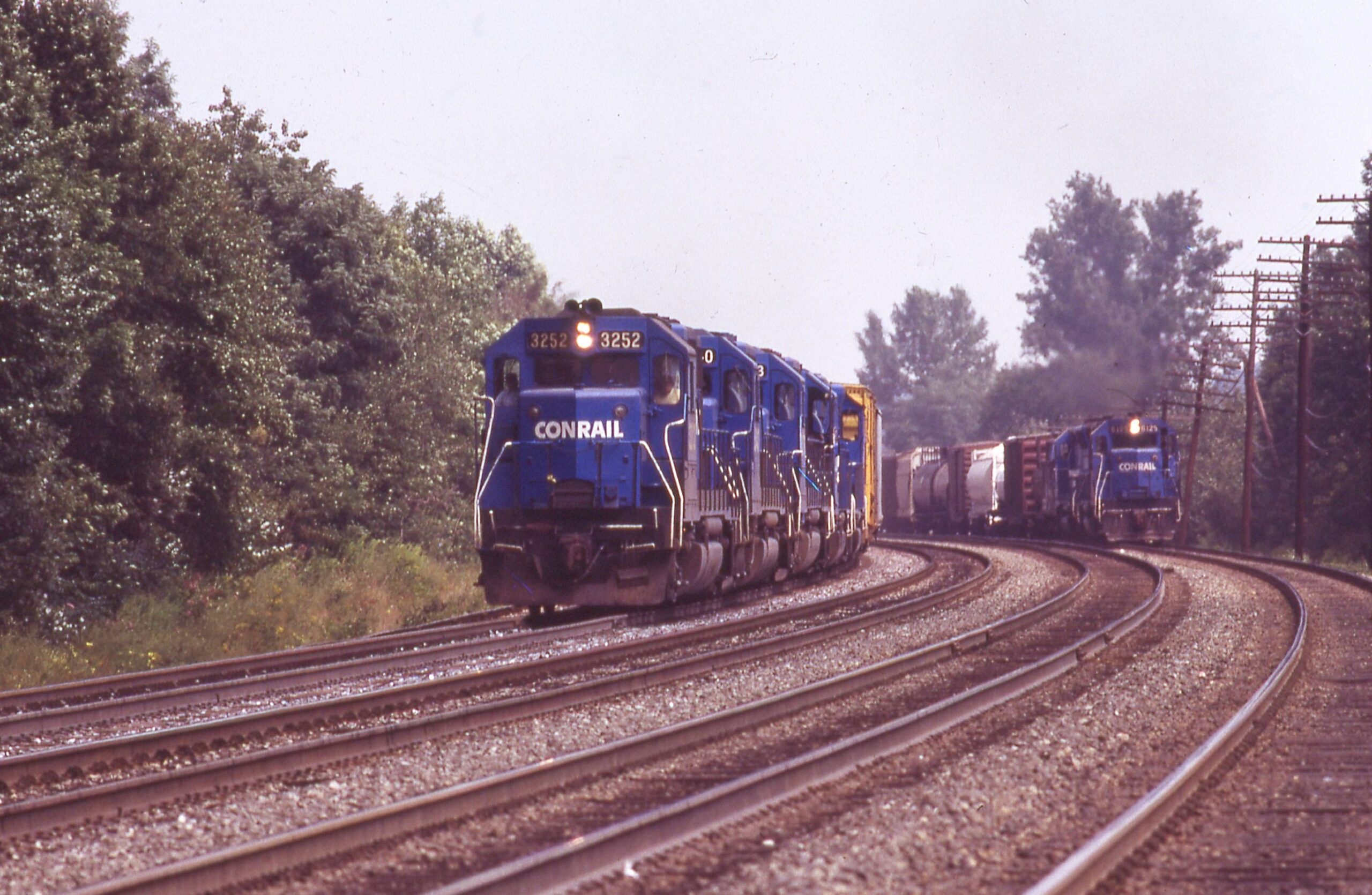 Conrail | Cresson, Pennsylvania | EMD GP40-2 3252+3 eb and SD45 6125 wb helper diesel-locomotives | August 31, 1980 | Dave Rector photograph