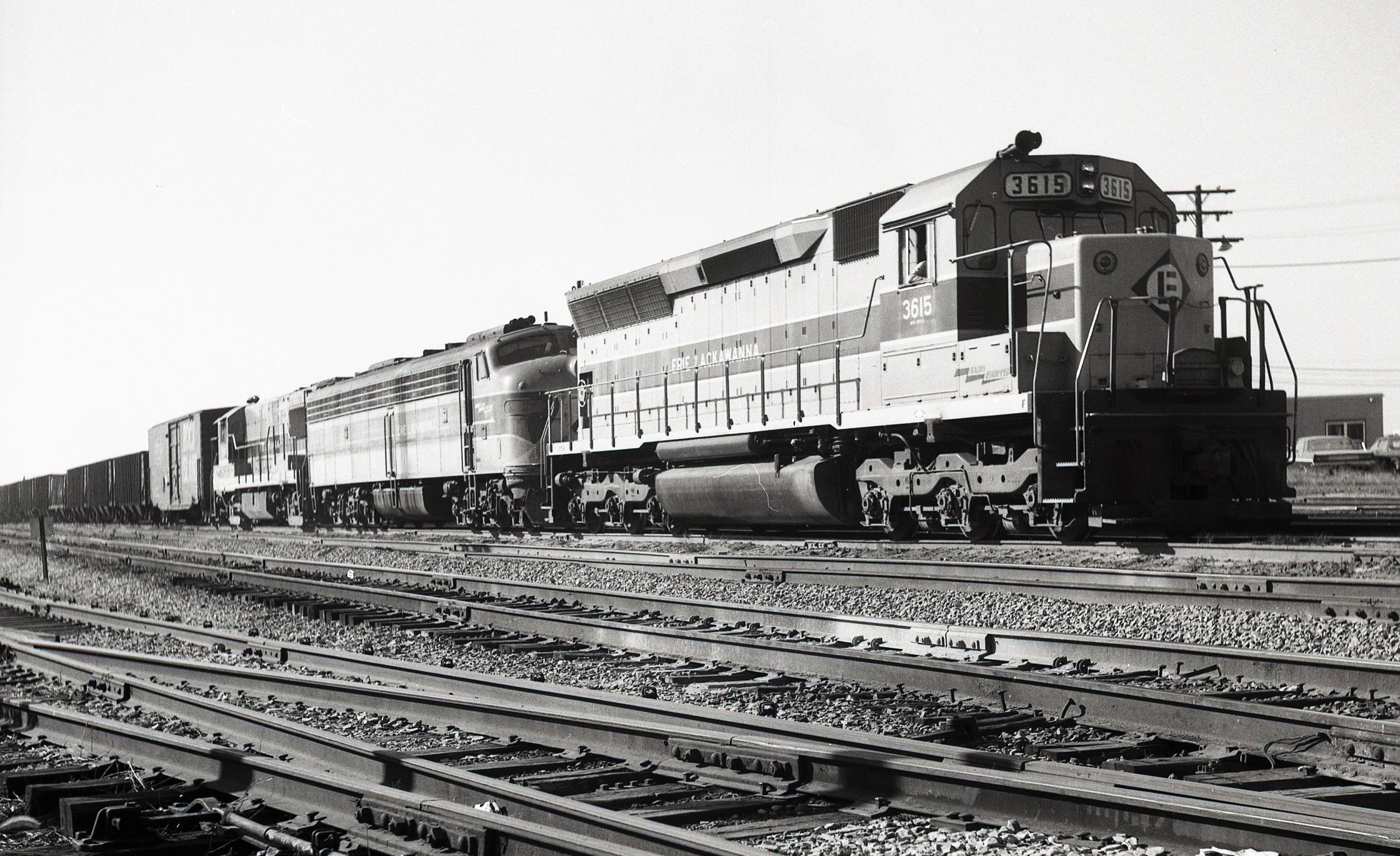 Erie Lackawanna | Marion, Ohio | EMD SD45 #3615 + E8a and  Alco C424E8 | Freight train | 1967 | Elmer Kremkow photograph