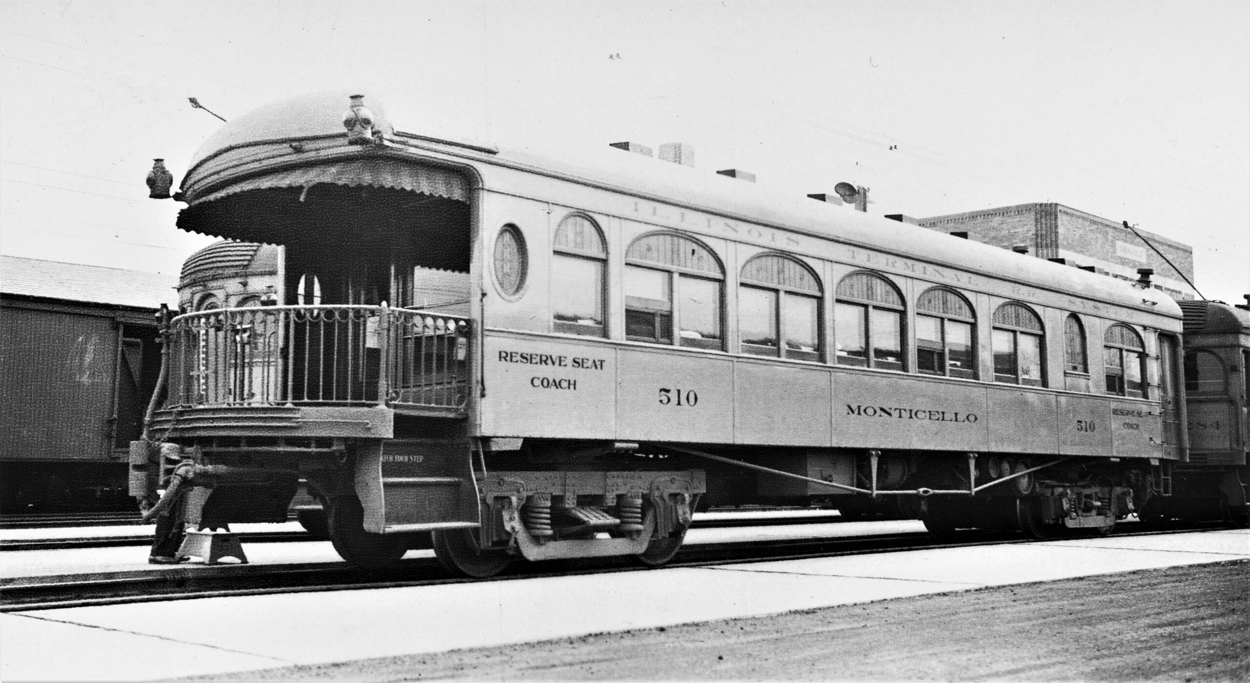 Illinois Terminal | Springfield, Illinois | Trailer Observation Coach #510 Monticello | March 31, 1935 | R.V. Mehlenbeck photograph | Elmer Kremkow Collection