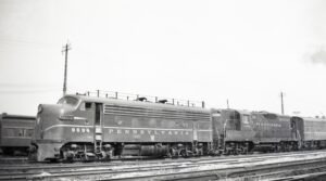Pennsylvania Railroad | Altoona, Pennsylvania | Class EMD F7a #9674, GP7 #7192 , F7B diesel-electric locomotives |1965 | Elmer Kremkow photograph