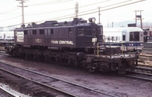 Penn Central Transportation Company | Croton Harmon, New York | GE P2b #4626 electric motor | November 1973 | William Rosenberg photograph | Morning Sun Books collection
