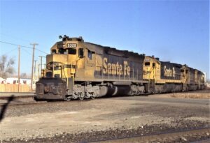 Atchison Topeka and Santa Fe Railway | Belen, New Mexico | EMD Diesel-electric locomotive SD45 #5320 + 3 | December 8,1986 | Dick Flock Photograph