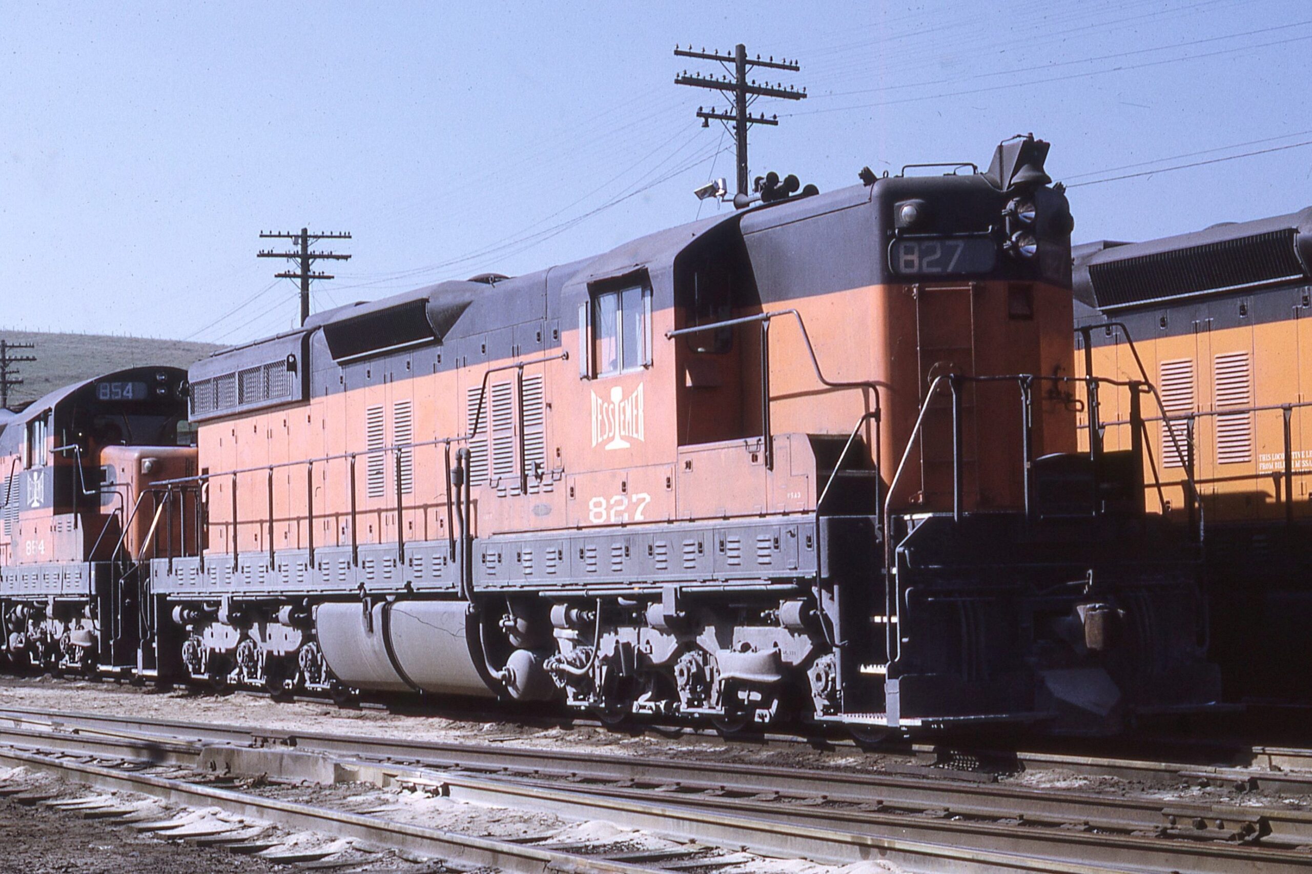Bessemer and Lake Erie Railroad | North Bessemer, Pennsylvania | EMD SD9 #827 diesel-electric locomotive | October 15, 1967 | Jack DeRosset photograph | Morning Sun Books Collection