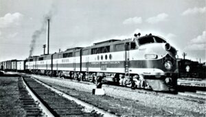 Great Northern Railway | Spokane, Washington | EMD class FTABBA 418 diesel-electric locomotive | freight train | August 14, 1949 | Arthur B. Johnson photo