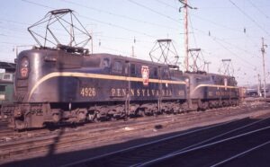 Pennsylvania Railroad | Philadelphia, Pennsylvania | Altoona Works Class GG1 #4926 and #4922 electric motors | Race Street Yard | June 1971 | Jack DeRosset photograph