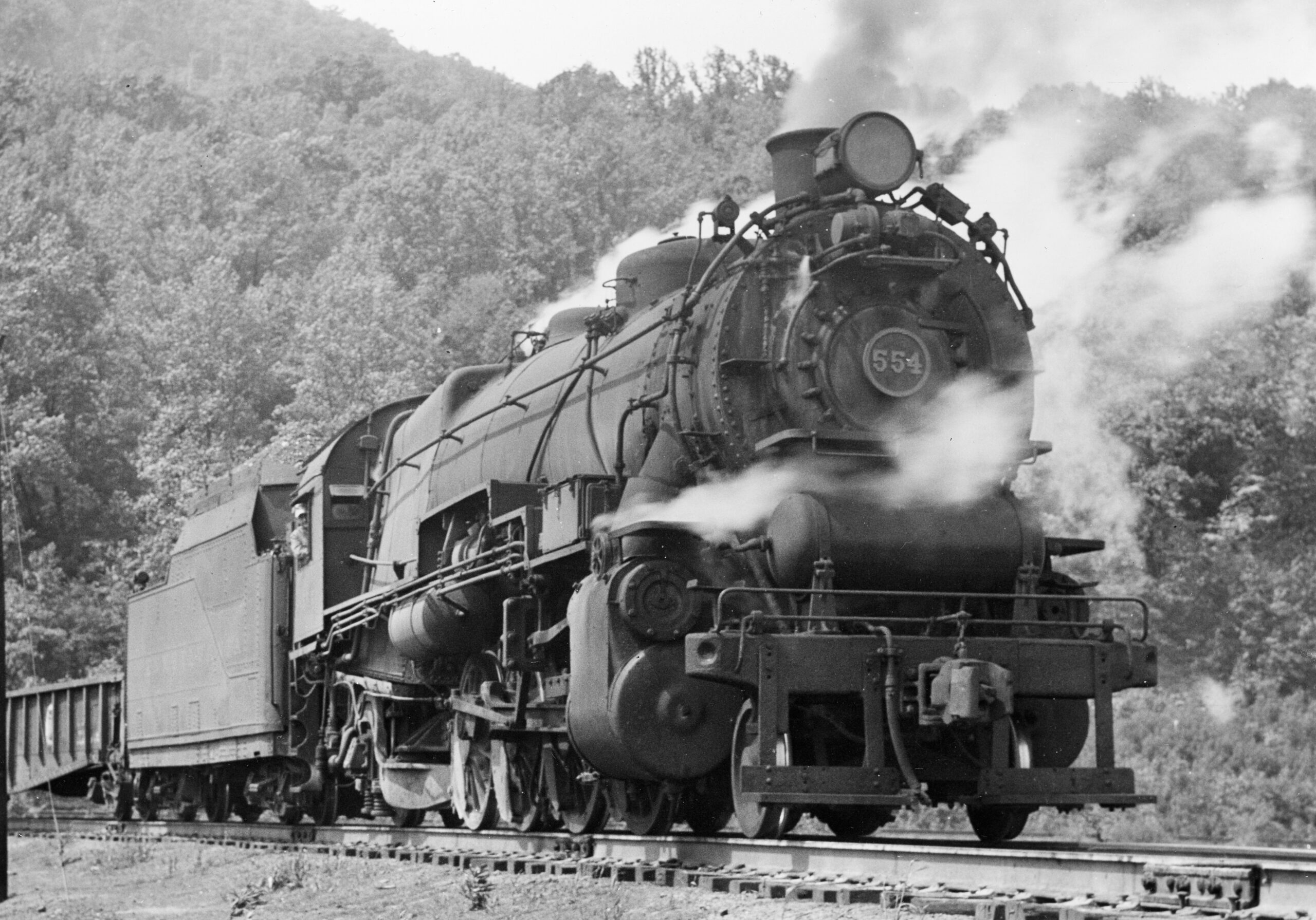 Pennsylvania Railroad | Enola, Pennsylvania | Class L1 2-8-2 #554 steam locomotive | July 15, 1955 | Gene Foster photograph