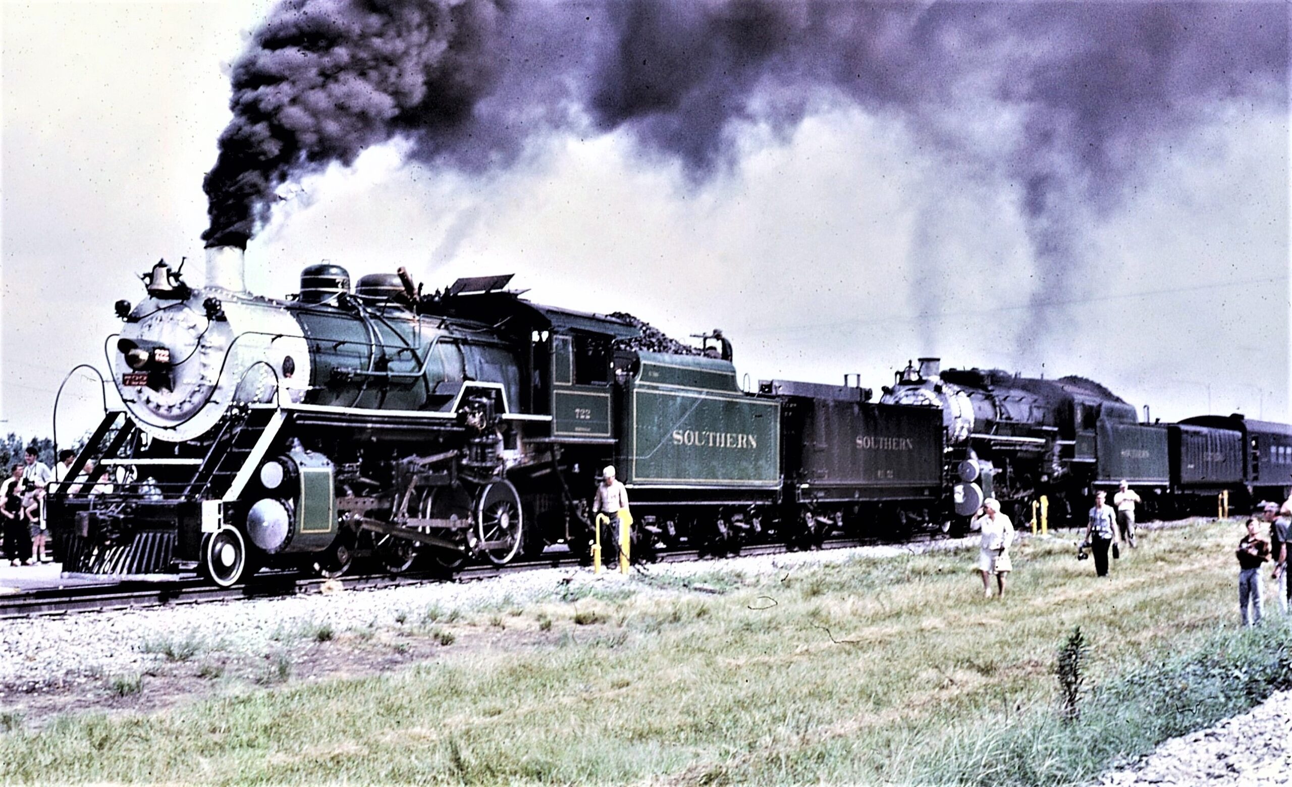 Southern Railway | Savannah, Georgia | Class 2-8-0 #722 and #4501 steam locomotives | Special NRHS Convention Excursion Train | September 1970 | Larry Steingarten photograph