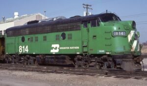 Burlington Northern | Oklahoma City, Oklahoma | EMD F9a #814 diesel-electric locomotive | February 14, 1983 | Bill Bryant Photograph