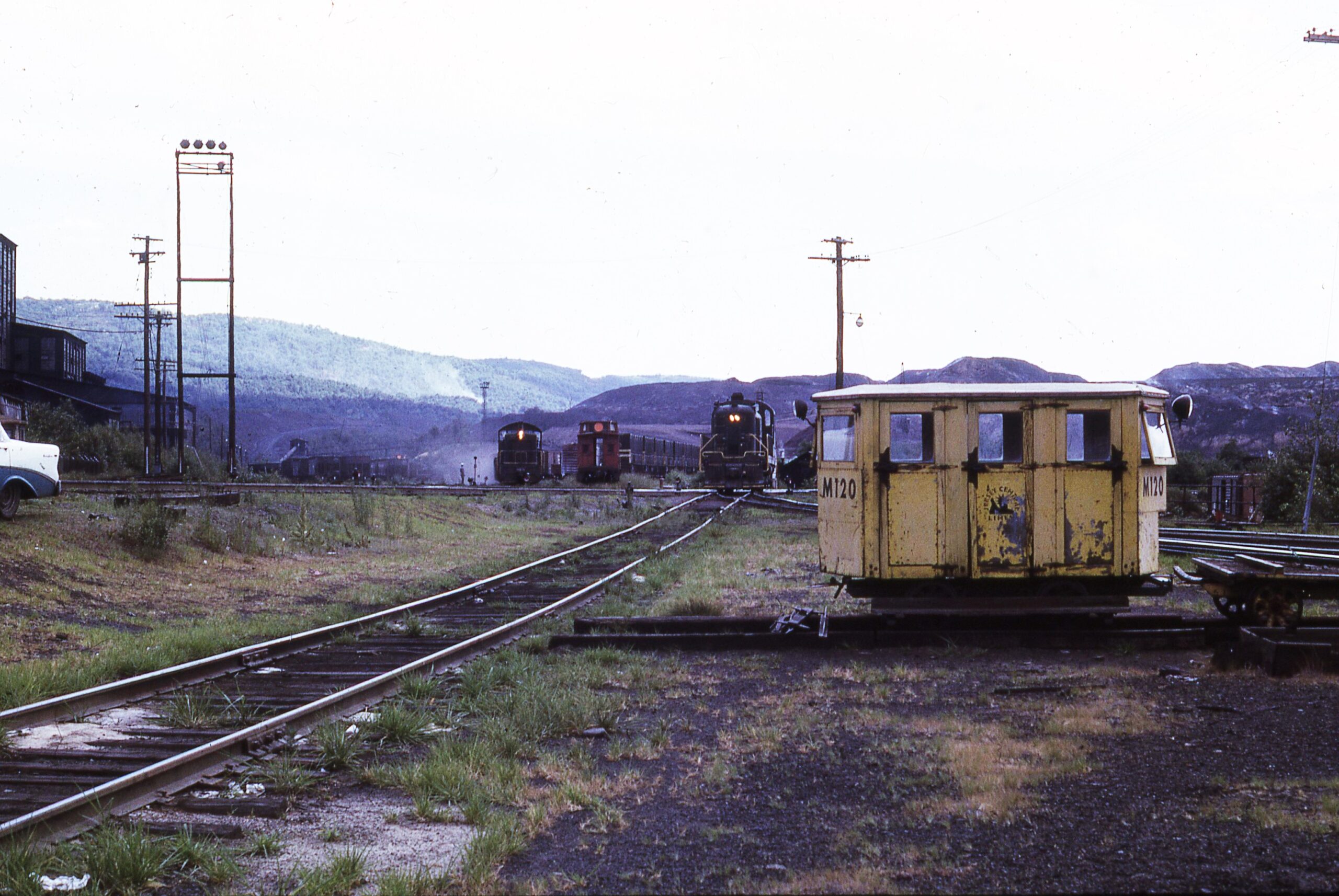Central Railroad of New Jersey | Ashley, Pennsylvania | Yard Scene | Track car #M120 | Alco RS3 | July 21, 1966 | Jack DeRosset photograph