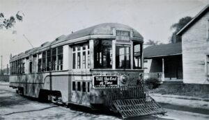 Cleveland Transit System | Cleveland, Ohio | Car #1369 | at Saint Clair and Nottingham Road | 1946 | Arnold R. Bushnell photograph | Elmer Kremkow collection