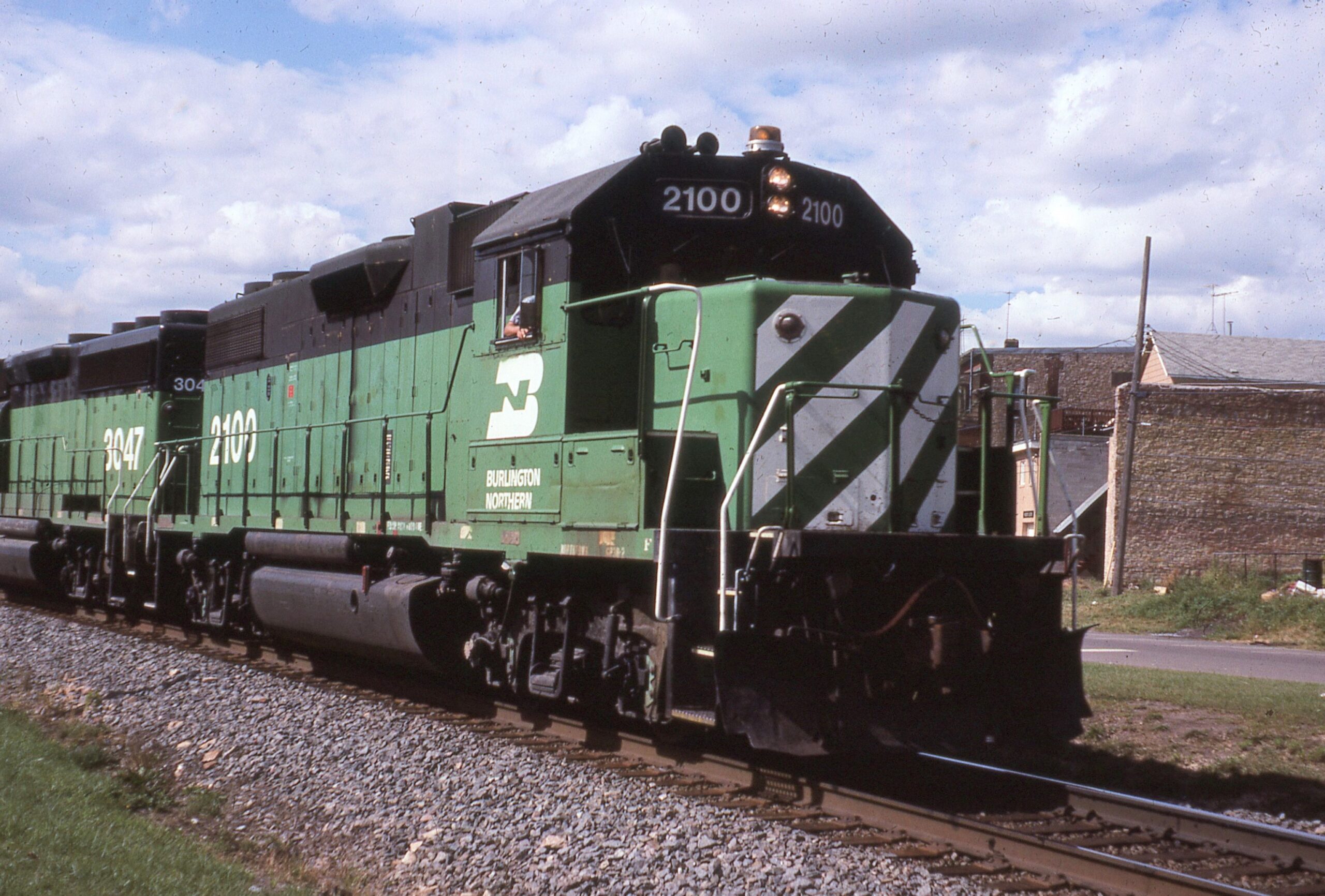 Burlington Northern | Prescott, Wisconsin | EMD GP38-2 #2100 diesel-electric locomotive | October 1987 | David Klitzke Photograph