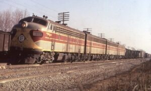 Erie Lackawanna Railway | Creston, Ohio | EMD F7abba #6361 diesel-electric locomotive | freight train | June 1967 | Richard Wallin photograph | Elmer Kremkow collection