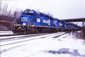 Norfolk Southern | South Fork, Pennsylvania | EMD SD40-2 #3351, 3348, 3364, 3372 diesel-electric locomotives | Train 590E | February 9, 2003 | Dick Flock photograph