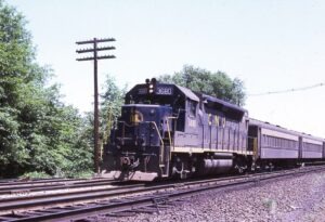 Central Railroad of New Jersey | Somerville, New Jersey | EMD GP40P #3680 diesel-electric locomotive | westbound Commuter passenger train | May 22, 1970 | Jack DeRosset photograph