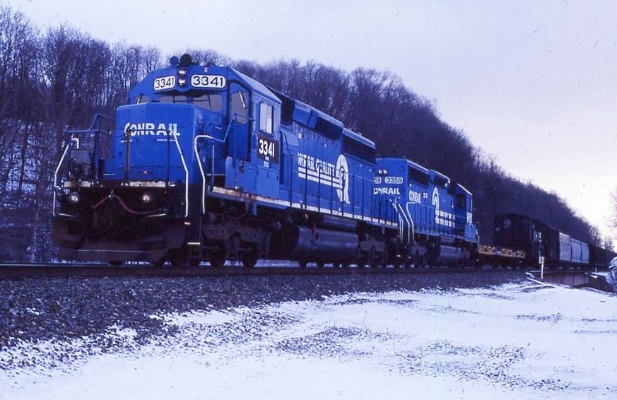 Norfolk Southern | Summerhill, Pennsylvania | EMD SD40-2 3341 and 3359 diesel-electric locomotives | Conrail blue scheme | February 9, 2003 | Dick Flock photograph