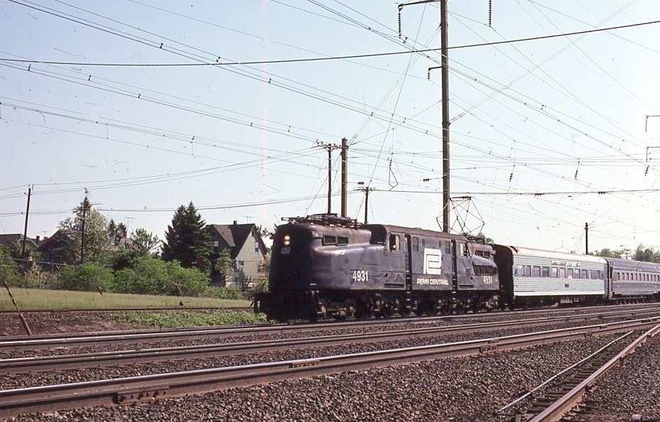 Penn Central Transportation Company | Amtrak | Edison, New Jersey | Altoona works GG1 #4931 electric motor | Clocker | May 18,1974 | Jack DeRosset photograph